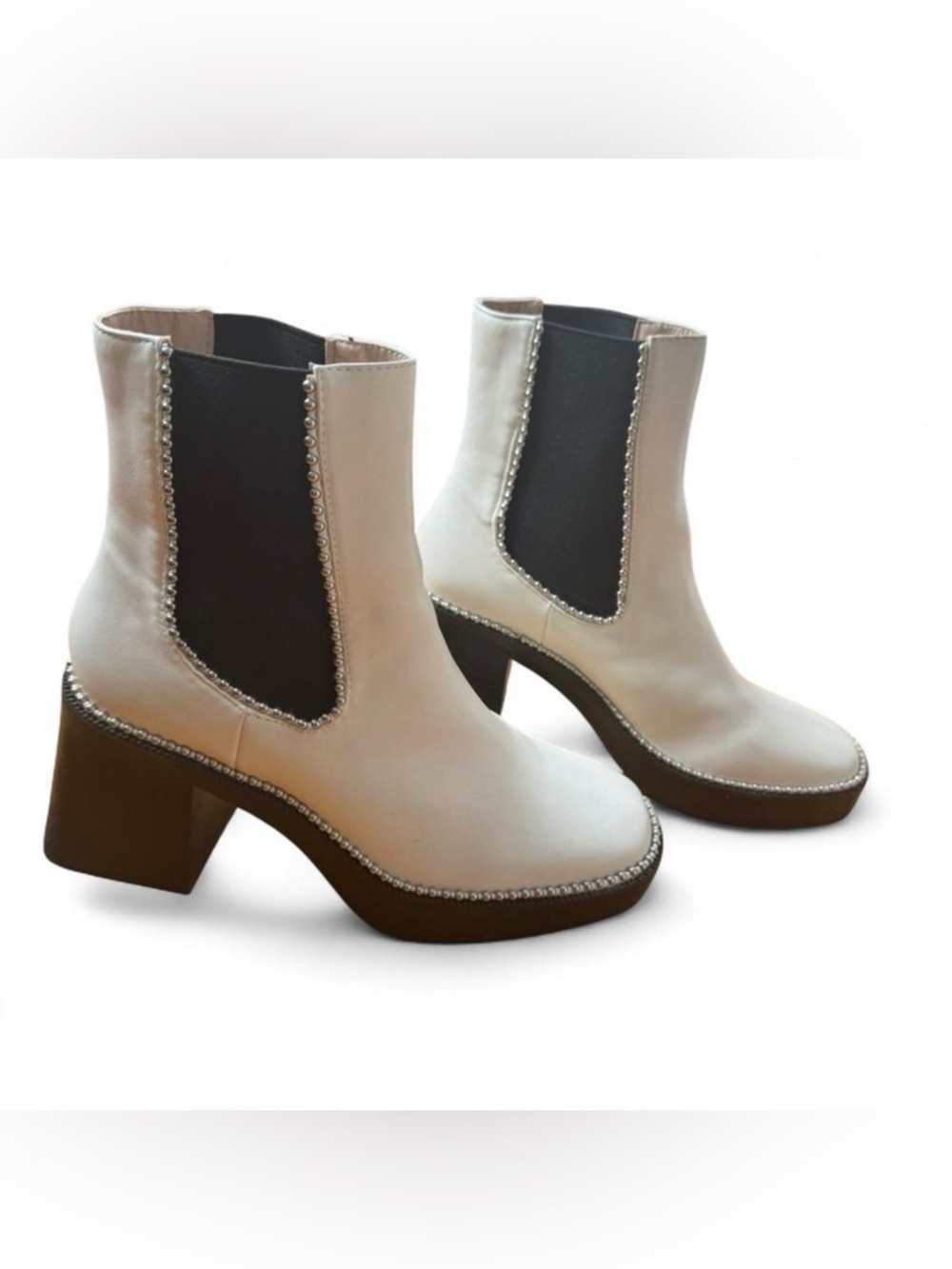 PrettyLittleThing Cream Chelsea Boots with Studded Trim - Picture 4 of 10